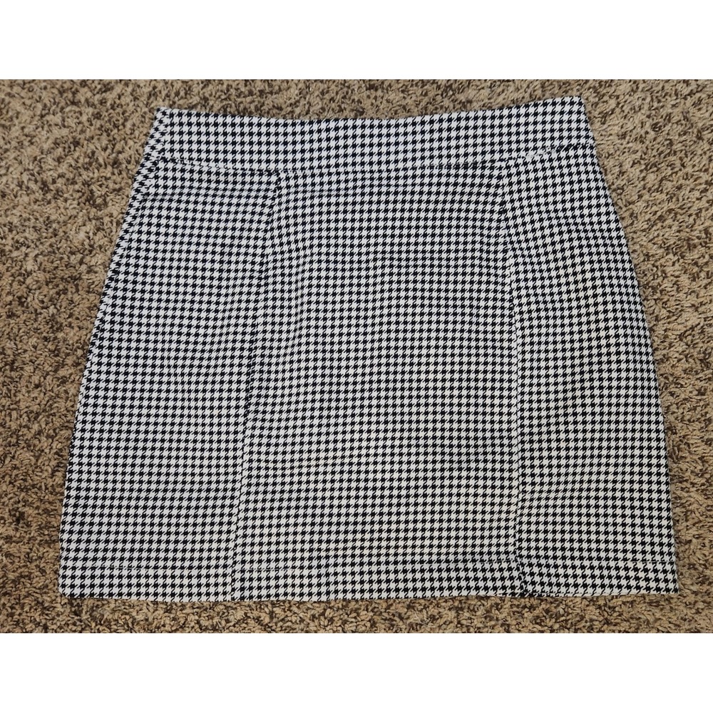 Forever 21 Houndstooth Mini Skirt Black White Front Zip Cotton Blend Size M